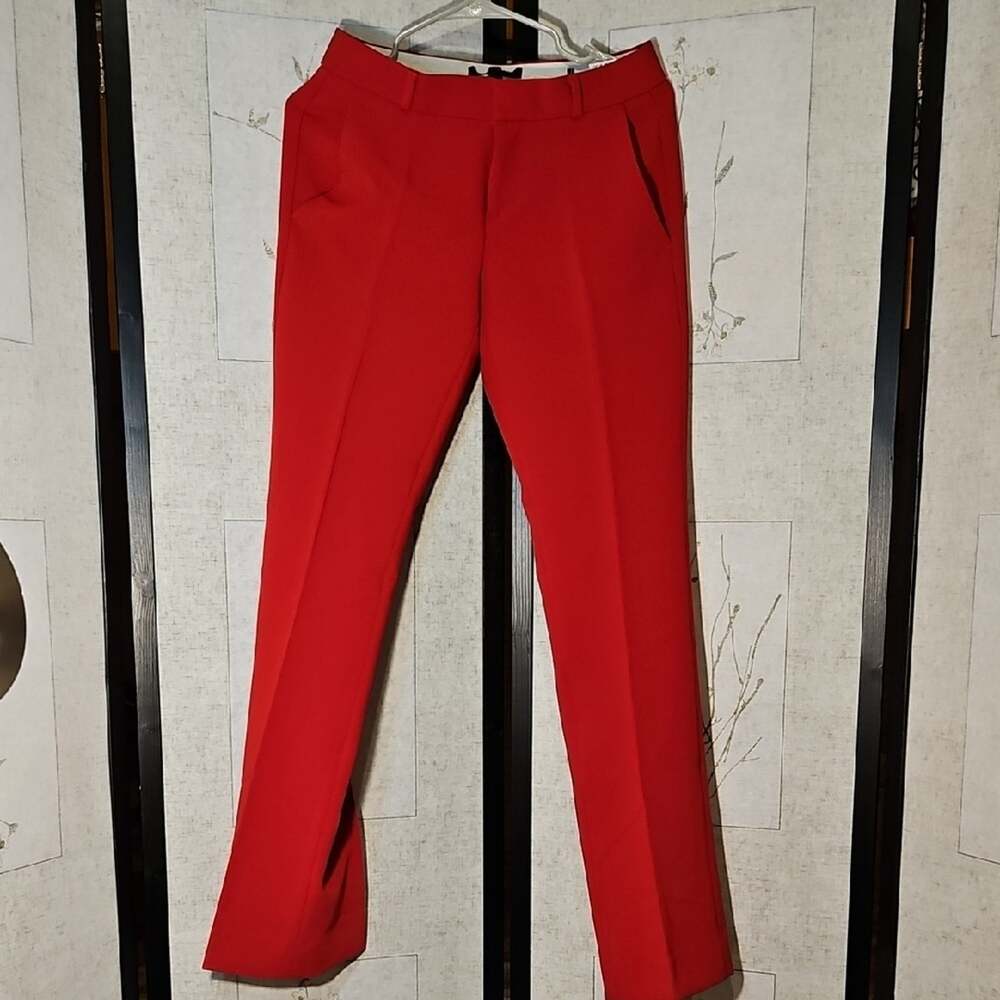 Source Unknown Red Trousers with Slim Fit and Straight Leg Design